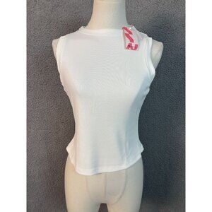 Women's High Neck Sleeveless Cropped Ribbed Tank Top Size Small White  NWT's